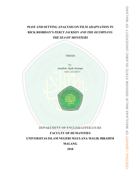 Plot and Setting Analysis on Film Adaptation in Rick Riordan’S Percy Jackson and the Olympians: the Sea of Monsters