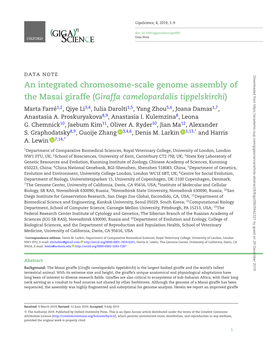 An Integrated Chromosome-Scale Genome Assembly of the Masai Giraffe (Giraffa Camelopardalis Tippelskirchi)