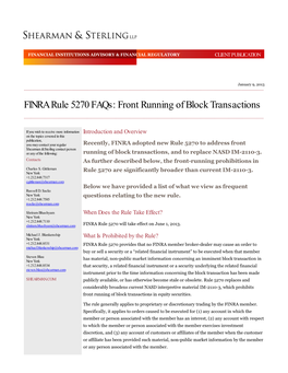 FINRA Rule 5270 Faqs: Front Running of Block Transactions Faqs