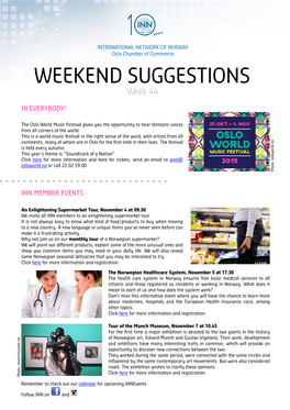 WEEKEND SUGGESTIONS Week 44