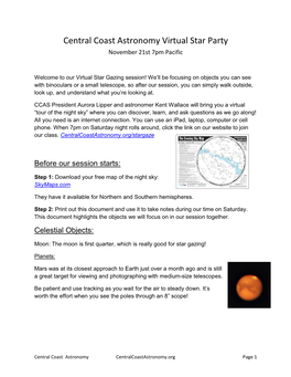 Central Coast Astronomy Virtual Star Party November 21St 7Pm Pacific