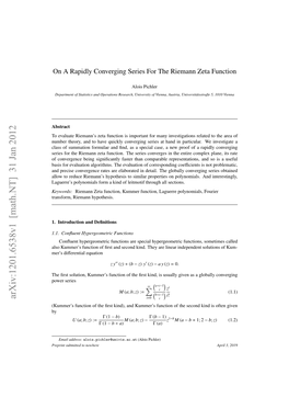 On a Rapidly Converging Series for the Riemann Zeta Function