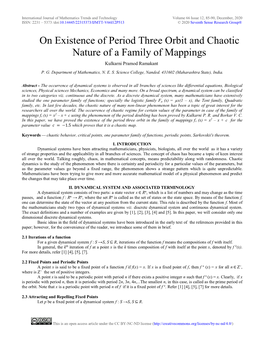 On Existence of Period Three Orbit and Chaotic Nature of a Family of Mappings Kulkarni Pramod Ramakant