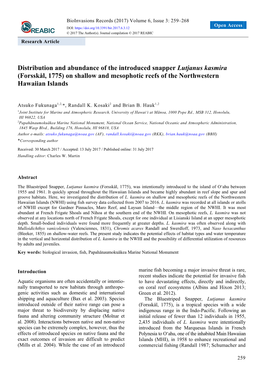 Distribution and Abundance of the Introduced Snapper Lutjanus Kasmira (Forsskål, 1775) on Shallow and Mesophotic Reefs of the Northwestern Hawaiian Islands