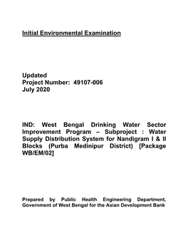 Initial Environmental Examination Updated Project Number: 49107-006 July 2020 IND: West Bengal Drinking Water Sector Improv