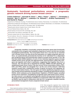 Systematic Functional Perturbations Uncover a Prognostic Genetic Network Driving Human Breast Cancer