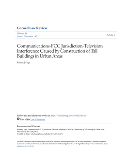 Communications-FCC Jurisdiction-Television Interference Caused by Construction of Tall Buildings in Urban Areas Robert J