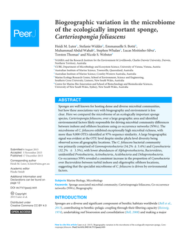 Biogeographic Variation in the Microbiome of the Ecologically Important Sponge, Carteriospongia Foliascens