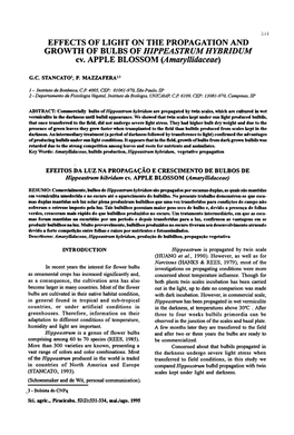 EFFECTS of LIGHT on the PROPAGATION and GROWTH of BULBS of HIPPEASTRUM HYBRIDUM Cv