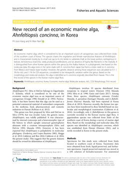 New Record of an Economic Marine Alga, Ahnfeltiopsis Concinna, in Korea Pil Joon Kang and Ki Wan Nam*