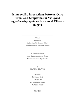 Interspecific Interactions Between Olive Trees and Grapevines in Vineyard Agroforestry Systems in an Arid Climate Region