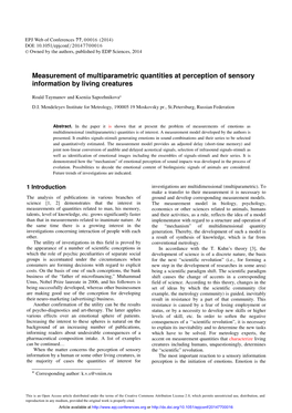 Measurement of Multiparametric Quantities at Perception of Sensory Information by Living Creatures