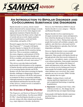 An Introduction to Bipolar Disorder and Co-Occurring Substance Use Disorders