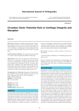 Circadian Clock: Potential Role in Cartilage Integrity and Disruption