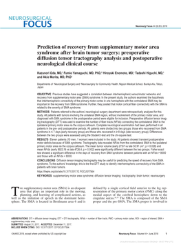 Prediction of Recovery from Supplementary Motor Area