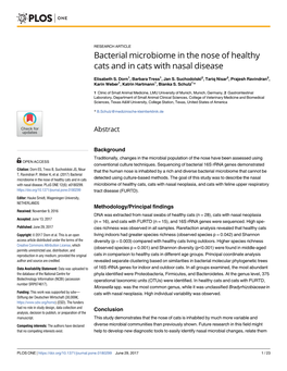 Bacterial Microbiome in the Nose of Healthy Cats and in Cats with Nasal Disease