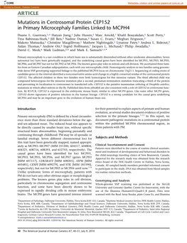 Mutations in Centrosomal Protein CEP152 in Primary Microcephaly Families Linked to MCPH4