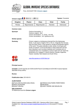 Cirsium Vulgare Global Invasive Species Database (GISD)