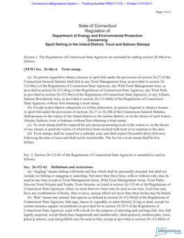 State of Connecticut Regulation of Department of Energy and Environmental Protection Concerning Sport Fishing in the Inland District, Trout and Salmon Stamps