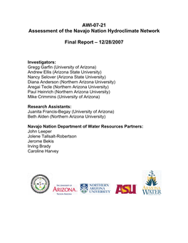 AWI-07-21 Assessment of the Navajo Nation Hydroclimate Network Final Report – 12/28/2007