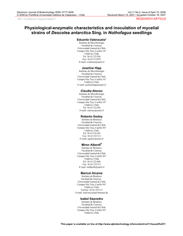 Physiological-Enzymatic Characteristics and Inoculation of Mycelial Strains of Descolea Antarctica Sing. in Nothofagus Seedlings