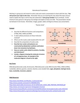 Biomolecule Presentation Working in a Group You Will Research Nucleic Acids and Create a Presentation to Share with the Class