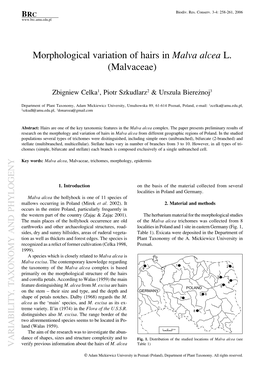 Morphological Variation of Hairs in Malva Alcea L. (Malvaceae)