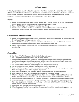 Birmingham Golf Course Rules and Regulations