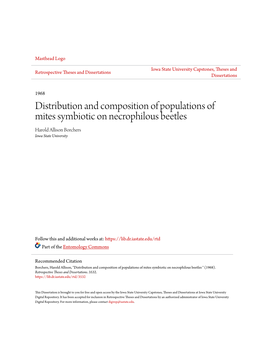Distribution and Composition of Populations of Mites Symbiotic on Necrophilous Beetles Harold Allison Borchers Iowa State University