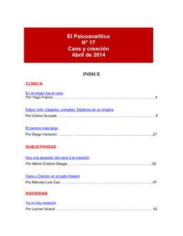 Lítico El Psicoanalítico N° 17 Caos Y Creación Abril De 2014