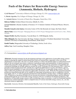 Fuels of the Future for Renewable Energy Sources (Ammonia, Biofuels, Hydrogen)