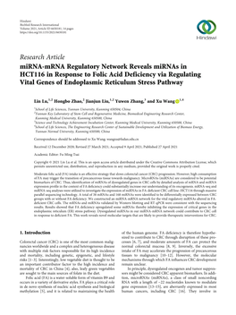 Mirna-Mrna Regulatory Network Reveals Mirnas in HCT116 in Response to Folic Acid Deficiency Via Regulating Vital Genes of Endoplasmic Reticulum Stress Pathway