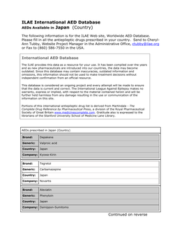 ILAE International AED Database Aeds Available in Japan (Country)