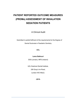 (Proms) ASSESSMENT of INHALATION SEDATION PATIENTS