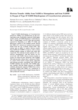 Electron Transfer Ability from NADH to Menaquinone and from NADPH to Oxygen of Type II NADH Dehydrogenase of Corynebacterium Glutamicum