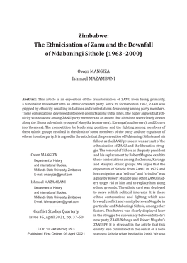 Zimbabwe: the Ethnicisation of Zanu and the Downfall of Ndabaningi Sithole (1963–2000)