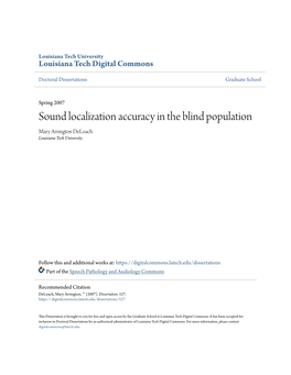 Sound Localization Accuracy in the Blind Population Mary Arrington Deloach Louisiana Tech University