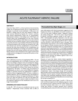 Acute Fulminant Hepatic Failure