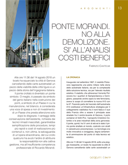 Ponte Morandi. No Alla Demolizione. Si' All'analisi Costi Benefici