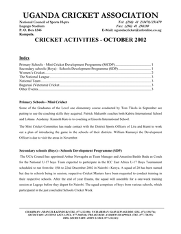 Cricket Activities - October 2002