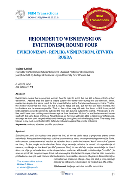 Rejoinder to Wisniewski on Evictionism, Round Four Evikcionizam - Replika Višnjevskom, Četvrta Runda