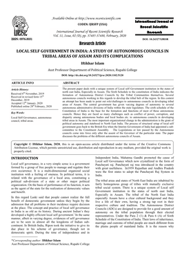 A Study of Autonomous Councils in Tribal Areas of Assam and Its Complications