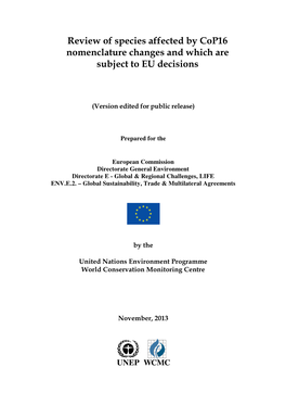 Review of Species Affected by Cop16 Nomenclature Changes and Which Are Subject to EU Decisions