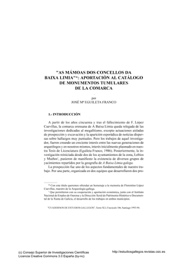 “As Mámoas Dos Concellos Da Baixa Limia": Aportación Al Catálogo De