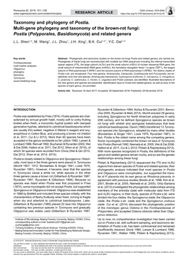 Taxonomy and Phylogeny of Postia. Multi-Gene Phylogeny and Taxonomy of the Brown-Rot Fungi: Postia (Polyporales, Basidiomycota) and Related Genera