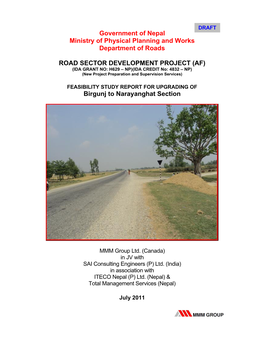 ROAD SECTOR DEVELOPMENT PROJECT (AF) (IDA GRANT NO: H629 – NP)(IDA CREDIT No: 4832 – NP) (New Project Preparation and Supervision Services)