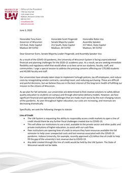 June 3, 2020 Honorable Tony Evers Honorable Scott Fitzgerald Honorable Robin Vos Governor of Wisconsin Senate Majority Leader