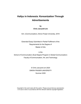 Hallyu in Indonesia: Koreanization Through Advertisements