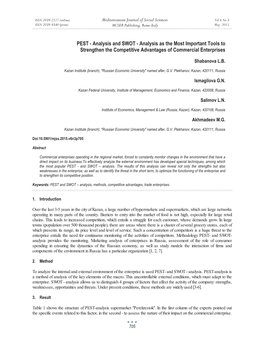 PEST - Analysis and SWOT - Analysis As the Most Important Tools to Strengthen the Competitive Advantages of Commercial Enterprises