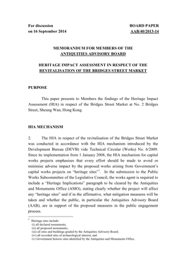 Heritage Impact Assessment in Respect of the Revitalisation of the Bridges Street Market